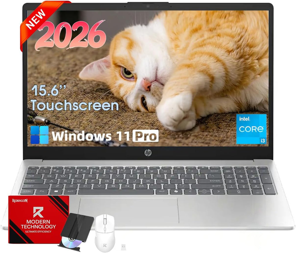 HP 15.6 Laptop Computer 2026, 16GB RAM, 512GB SSD, 15.6'' Touchscreen Anti-Glare Display, Windows 11 Pro, AI Copilot, Intel 13th Gen Core i3(Up to 4.5GHz), w/Patented Accessory