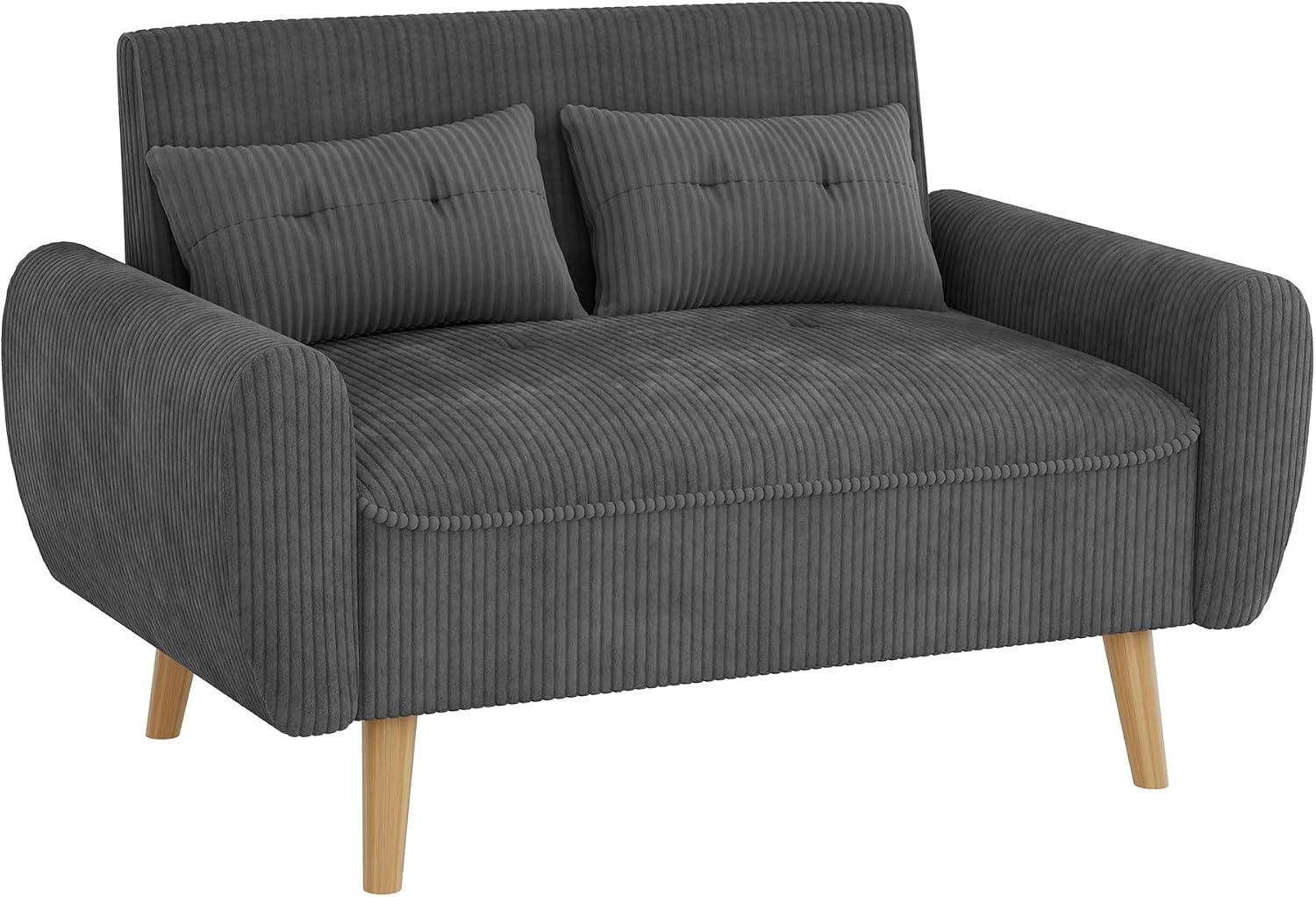 Shintenchi 48'' Loveseat Sofa, Mid-Century Modern Upholstered Couch Deep Seat with 2 Pillows, 10' Thick Cushion with Spring, Solid Wood Frame Small Couch for Living Room, Dorms & Office, Dark Grey