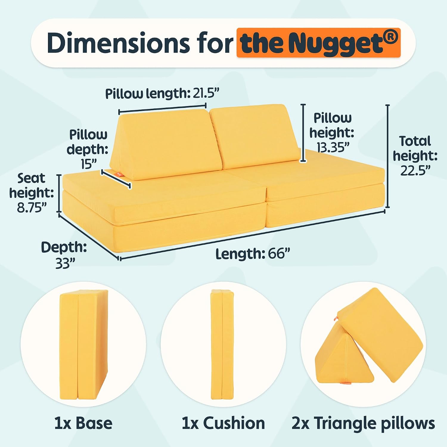 Nugget - The Original Play Couch for Kids - Modular Foam Children's Sofa for Playroom, Imagination, & Creative Open Ended Play - Washable & Convertible Playroom Furniture, Lemonade