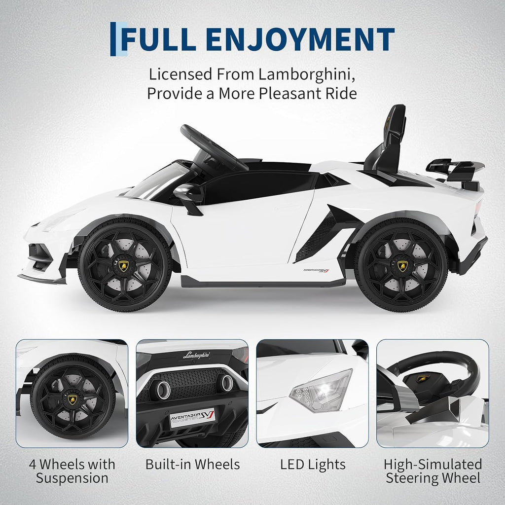 Garvee 12V Kids Electric Car with Remote Control, LED Lights & Sound System - Licensed Lamborghini Battery Powered Ride-On Toy for Boys & Girls