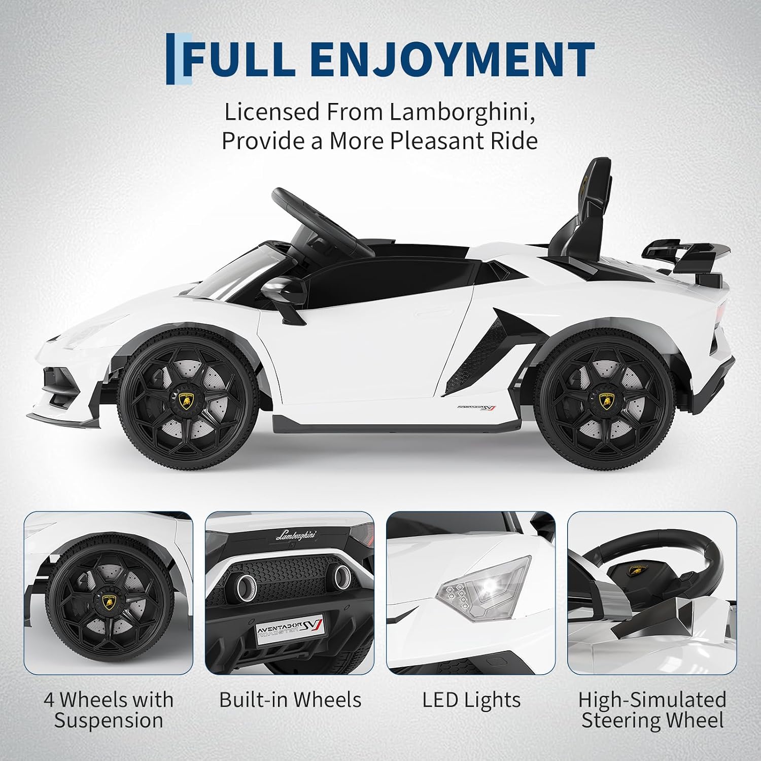 Garvee 12V Kids Electric Car with Remote Control, LED Lights & Sound System - Licensed Lamborghini Battery Powered Ride-On Toy for Boys & Girls