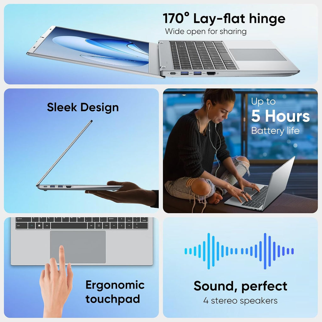 Laptop, 32GB RAM 512GB SSD Laptops Computer, 6500Y Processor (Beats N5095 up to 3.4GHz), 15.6' FHD IPS Display Win11 Laptop PC for Student and Business, WiFi 5, BT 5.0, Sliver