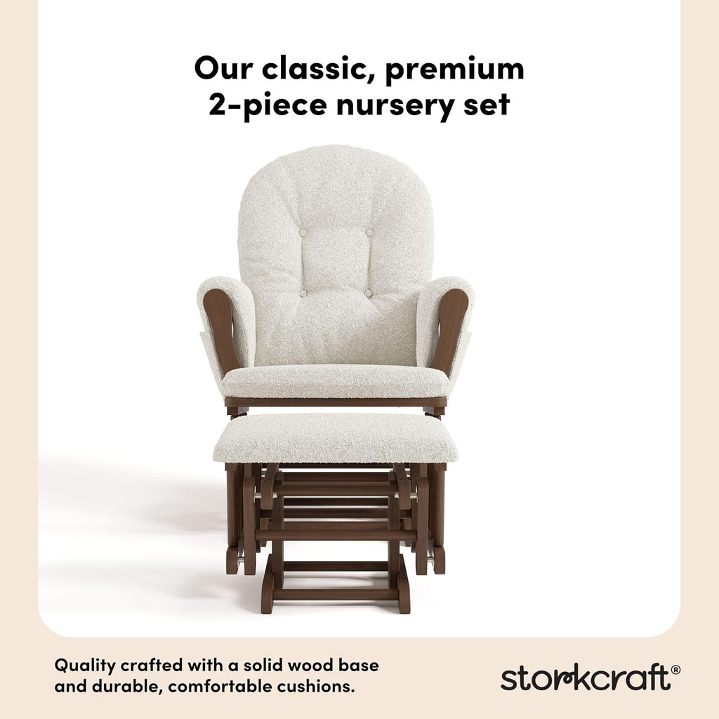 Storkcraft Premium Hoop Glider & Ottoman - GREENGUARD Gold Certified, Solid Wood Craftsmanship, Convenient Storage Pockets, Nursery Rocking Chair, Multi-Award-Winning (Hazelnut and Ivory Boucle)