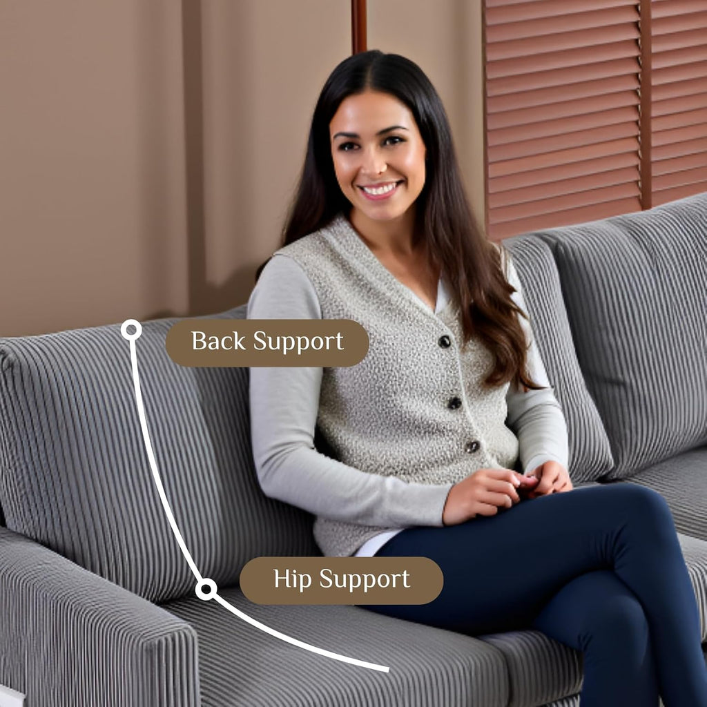 Karl home Small Sectional Couch L Shaped Sofa with Movable Storage Ottoman Corduroy Upholostered Sofa Chaise with Side Pockets for Living Room, Apartment, Studio, Gray