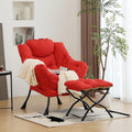Furlide Lazy Chair with Ottoman, Modern Accent Chair with Armrests and a Side Pocket, Red Accent Chairs, Comfortable Reading Chairs, Oversized Armchairs for Bedroom, Study, Living Room, Courtyard