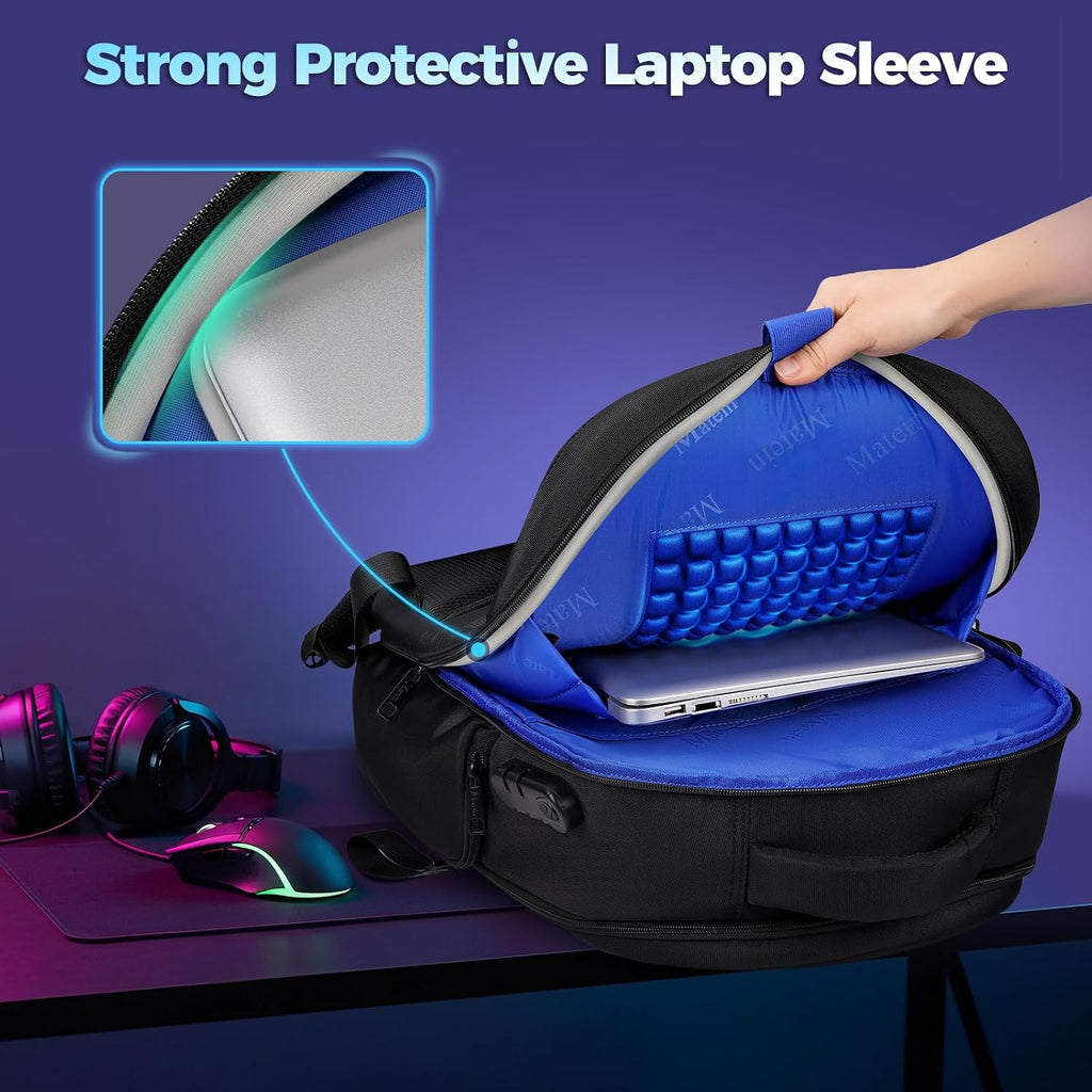 MATEIN Rolling Bag with Wheels, 17 Inch Extra Large Laptop Roller Backpack, Protective Gaming Backpack for Men 17 Inch, Gaming Laptop Bag Set 2pcs Includes Tech Pouch