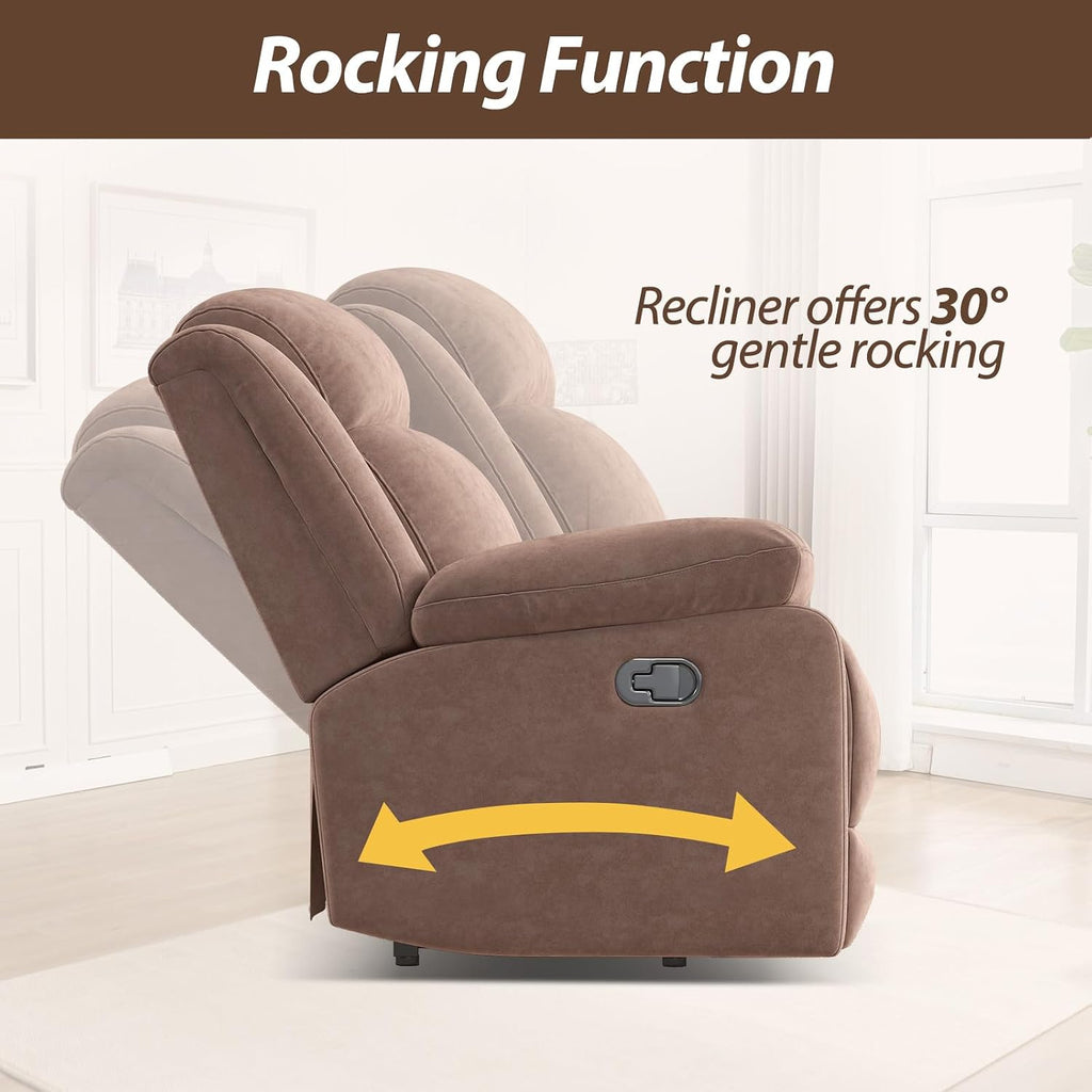 HAOMARKETS Rocker Recliner Chair Set of 2 for Adults, Manual Recliner Chair with Overstuffed Backrest and Armrests, Upholstered Rocking Reclining Sofa Chair for Living Room, Brown