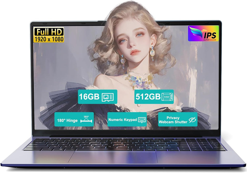 15.6-Laptop AMD Ryzen 5 (Up to 3.7GHz), 16GB RAM 512GB SSD, FHD Display, Radeon Vega 8 Graphics, 65W Fast Charging, USB3 & Type-C, BT5.0 HD Camera, Win 11 Notebook for Students, Business, Home Office