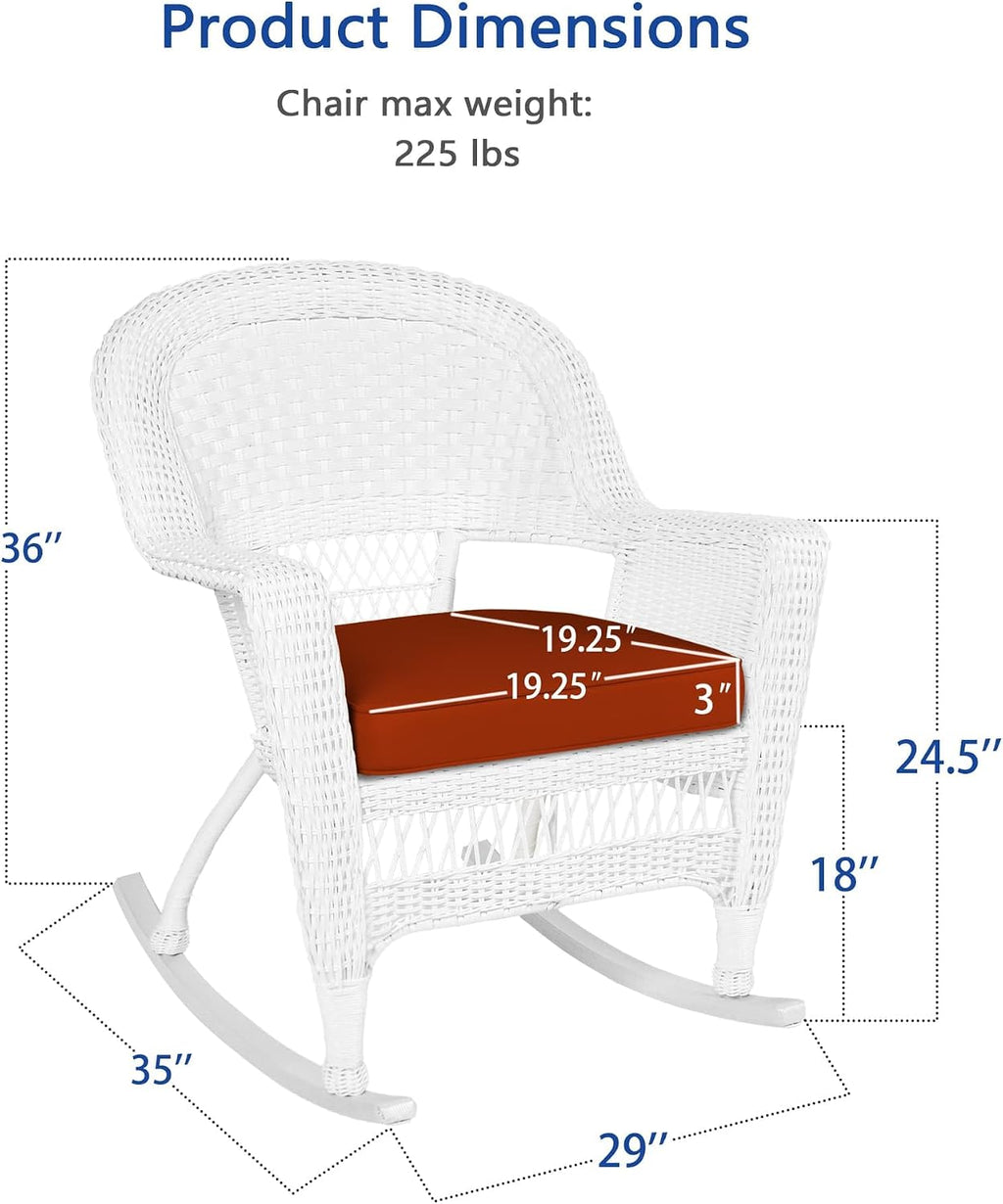 Jeco Rocker Wicker Chair with Red Cushion, Set of 2, White