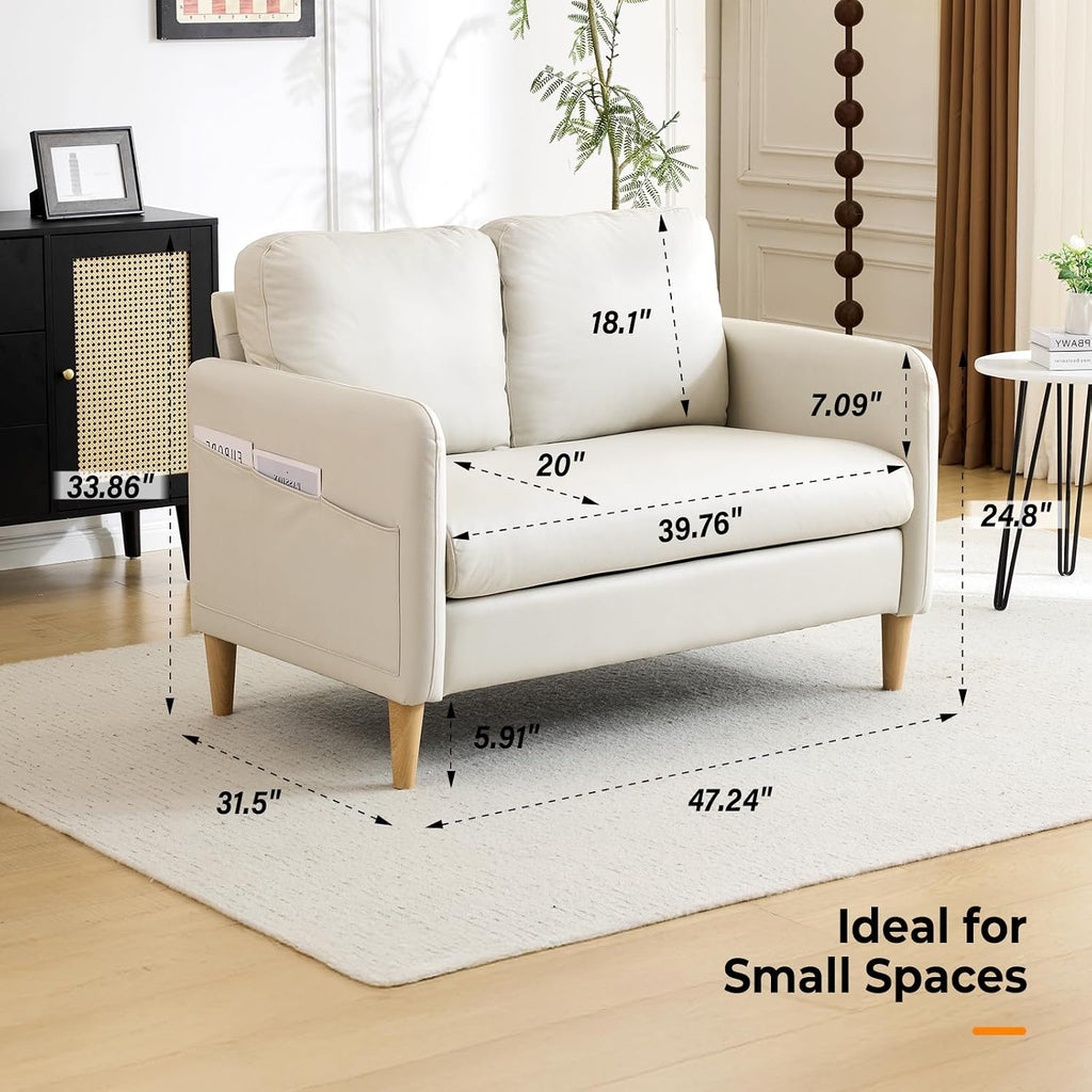 VINGLI 47' Small Couch, Beige Loveseat Mini Couch Mid Century Modern Decor Love Seat for Small Spaces Living Room, Bedroom, Play Room
