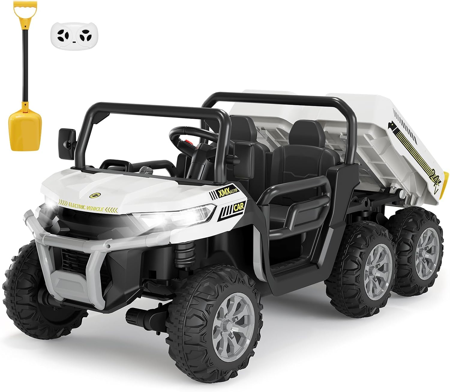 Hetoy 24V 2-Seater Ride On Dump Truck with Parent Remote Control, 4WD 6-Wheel Electric Car for Big Kids, UTV Style Dump Bed & Music Horn, ASTM/CPSIA Certified (Ages 3+)
