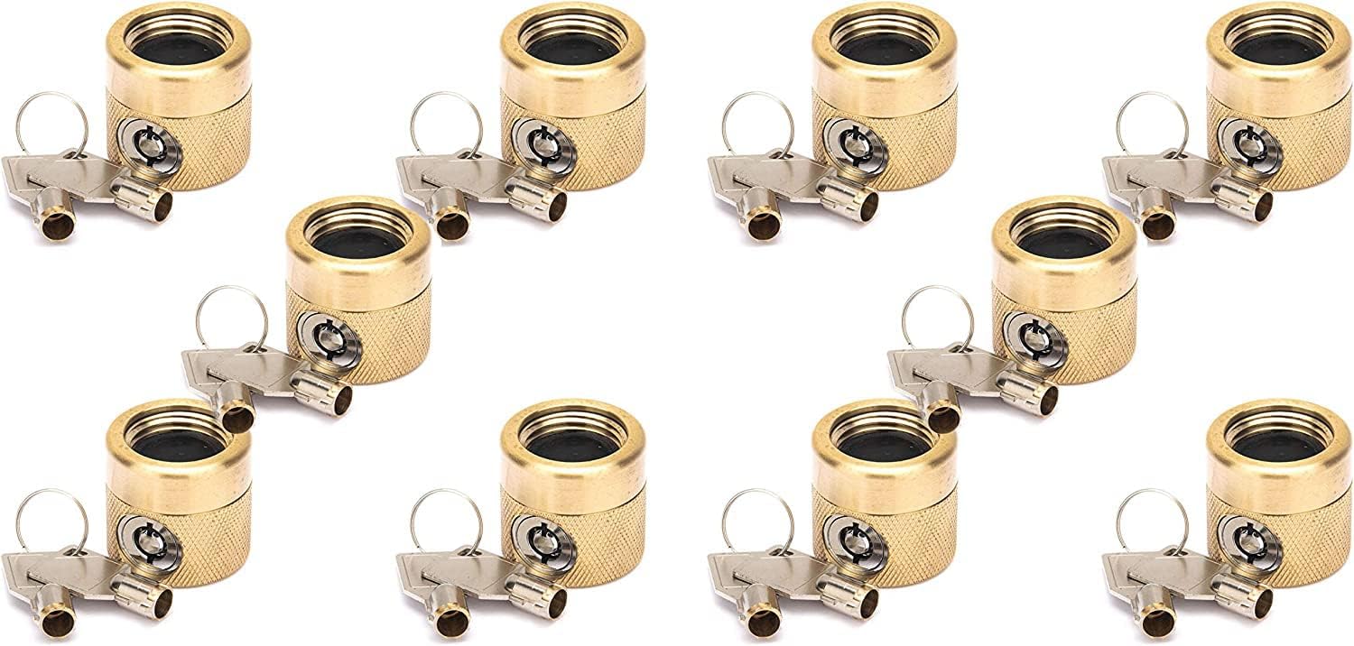 The FaucetLock | Heavy Duty Brass Construction | Prevents Water Theft & Secures Outdoor Bibbs | Promotes Water Conservation | Keyed The Same | FSS 50 | 10 Pack