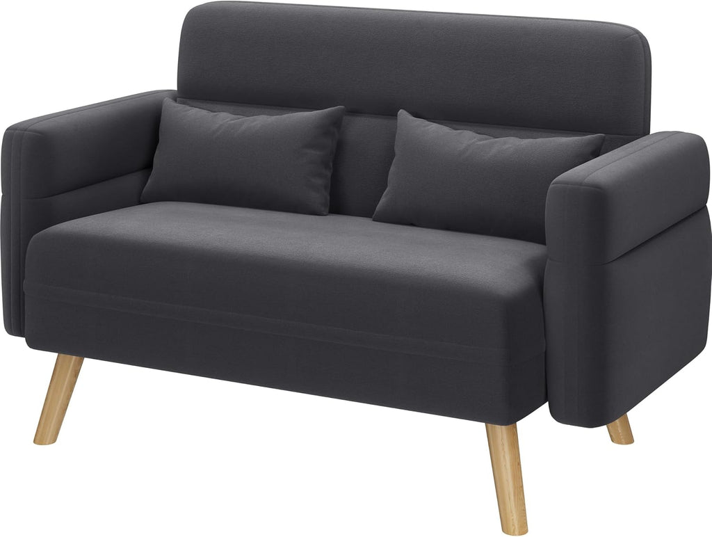 Yaheetech 46' Small Modern Fabric Sofa Loveseat Mid Century 2 Seater Sofa Couch with Lumbar Pillows, Solid Wood Legs for Living Room, Small Space, Dorm, Office, Bedroom, Dark Gray
