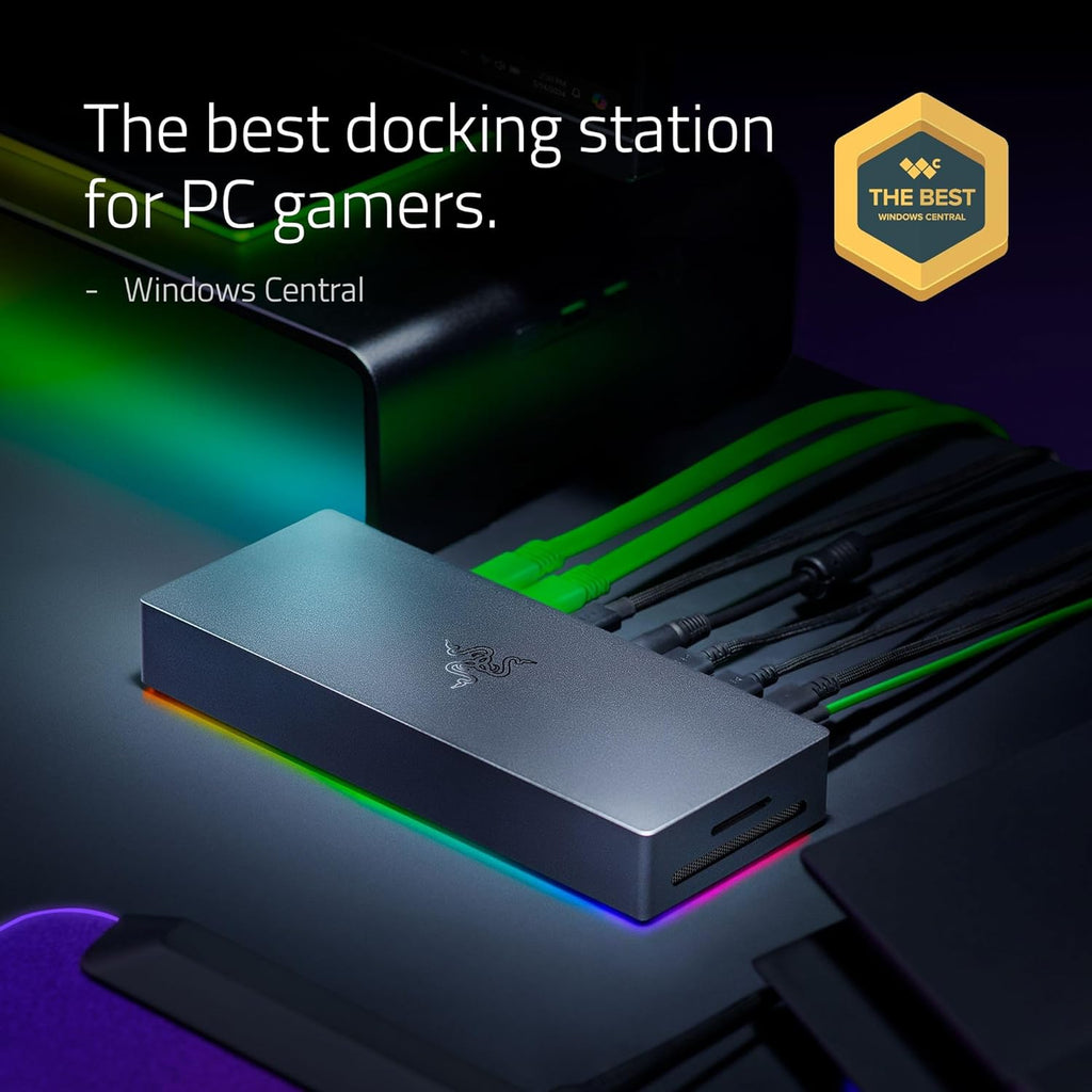 Razer Thunderbolt 5 Dock Chroma: 11 Port Docking Station with M.2 SSD Slot - 120Gbps Transfer Speeds - 3X 4K Displays at 144 Hz on TB5/4 Laptops - 140W PD Charging - Active Cooling - TB Share - Black