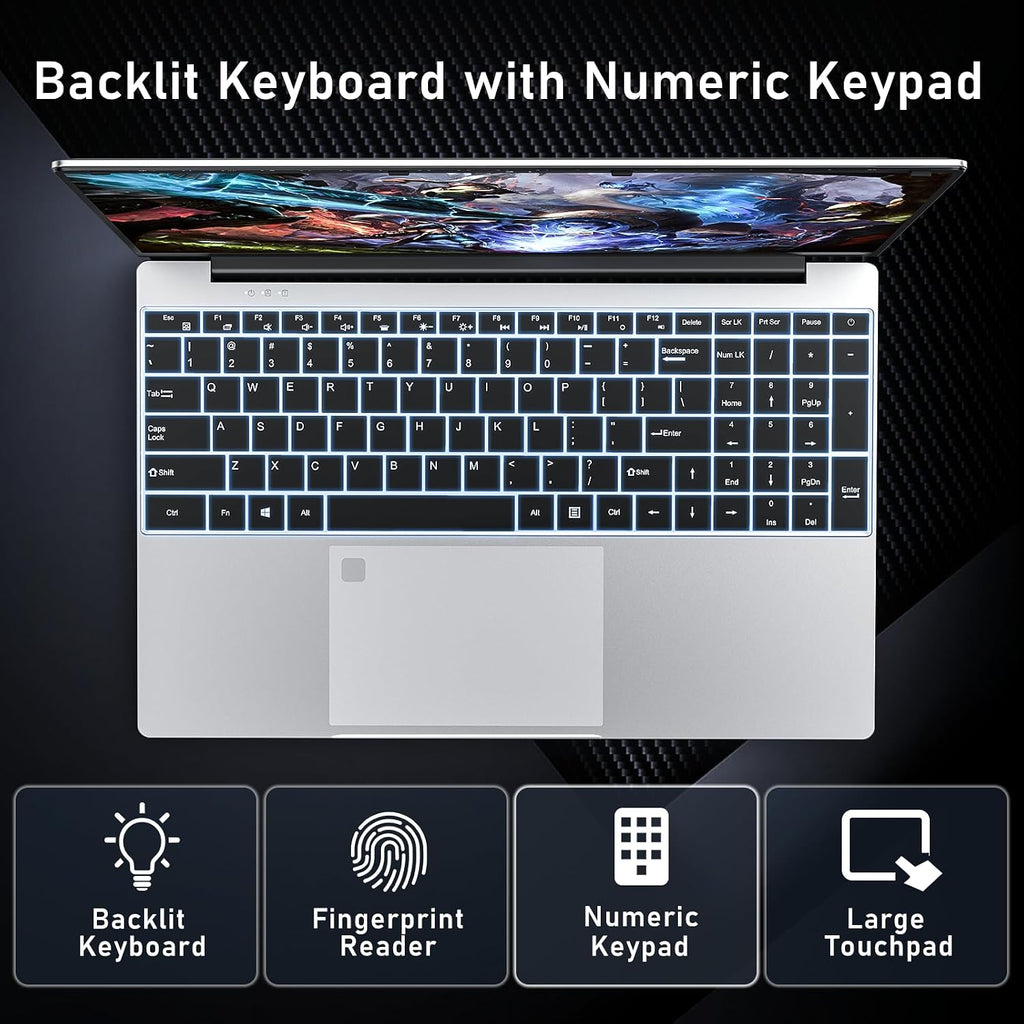 NAIKLULU Gaming Laptop,Window 11 Pro Laptop Computer, 15.6 Inch Lap Top，16GB RAM 512GB SSD,1920 * 1080 Display,WiFi 5,BT5.0,N5095 Processor(up to 2.9Ghz),Backlit Keyboard,Fingerprint Unlock