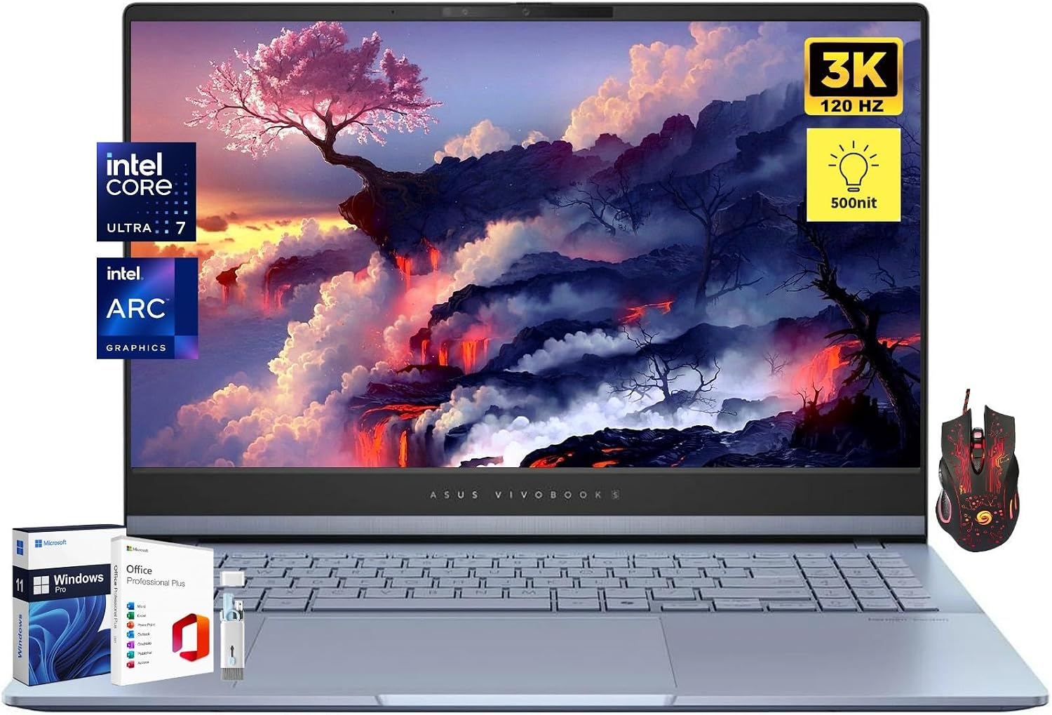 ASUS Vivobook S 15 OLED Laptop, 15.6' 3K 120Hz RGB Color Gamut Screen, Intel Ultra 7-155H, 16 GB DDR5, 4 TB SSD, WiFi 6E, Backlit Keyboard, Up to 16 Hrs, Win11 Pro & Office Pro Lifetime License, Mouse