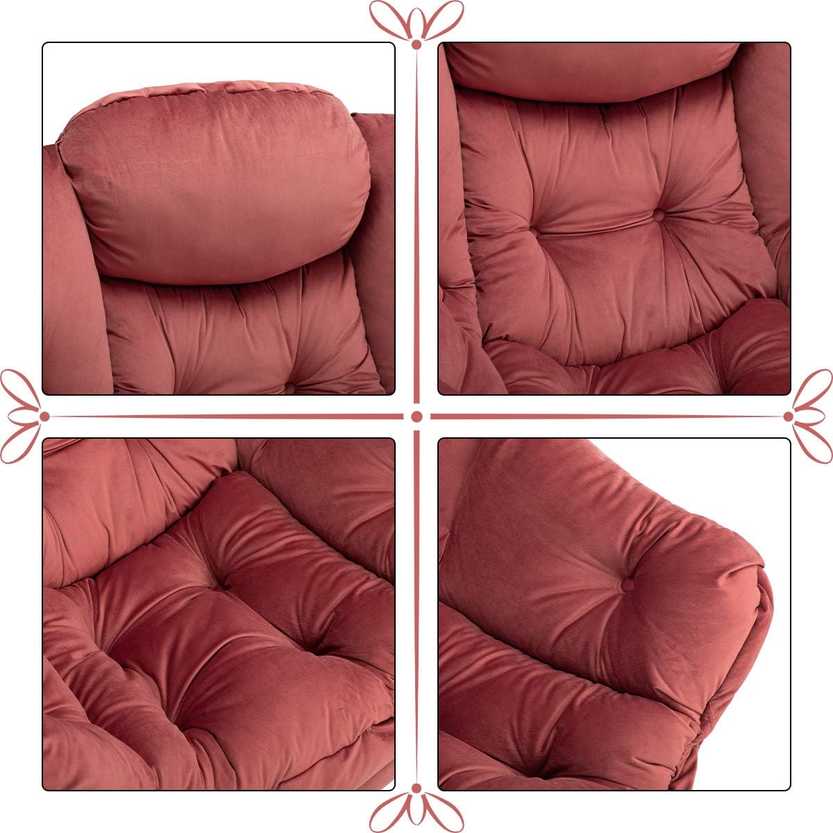 HollyHOME Lazy Chair with Armrest and Side Pocket, Comfy Accent Lounge Chair,Leisure Sofa Armchair for Living Room, Bedroom, Dorm, or Small Spaces, Oversized Reading Sofa Chair,Velvet Dusty Rose