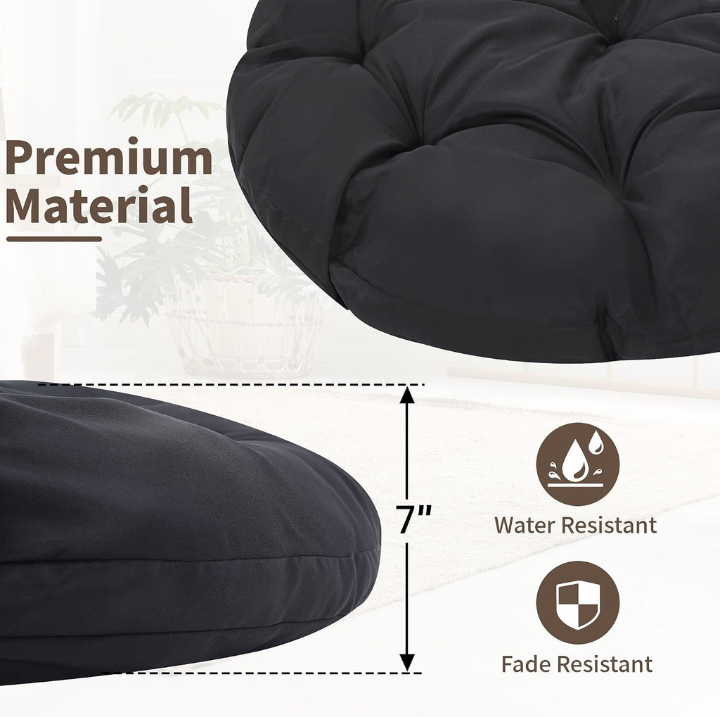 KROFEM 40' Ergonomic Wicker Papasan Chair, 360° Swivel Indoor Outdoor Rattan Chair with Soft Thick Cushion, Ideal for Living Room, Bedroom, Reading Room, Grey Frame with Black Cushion