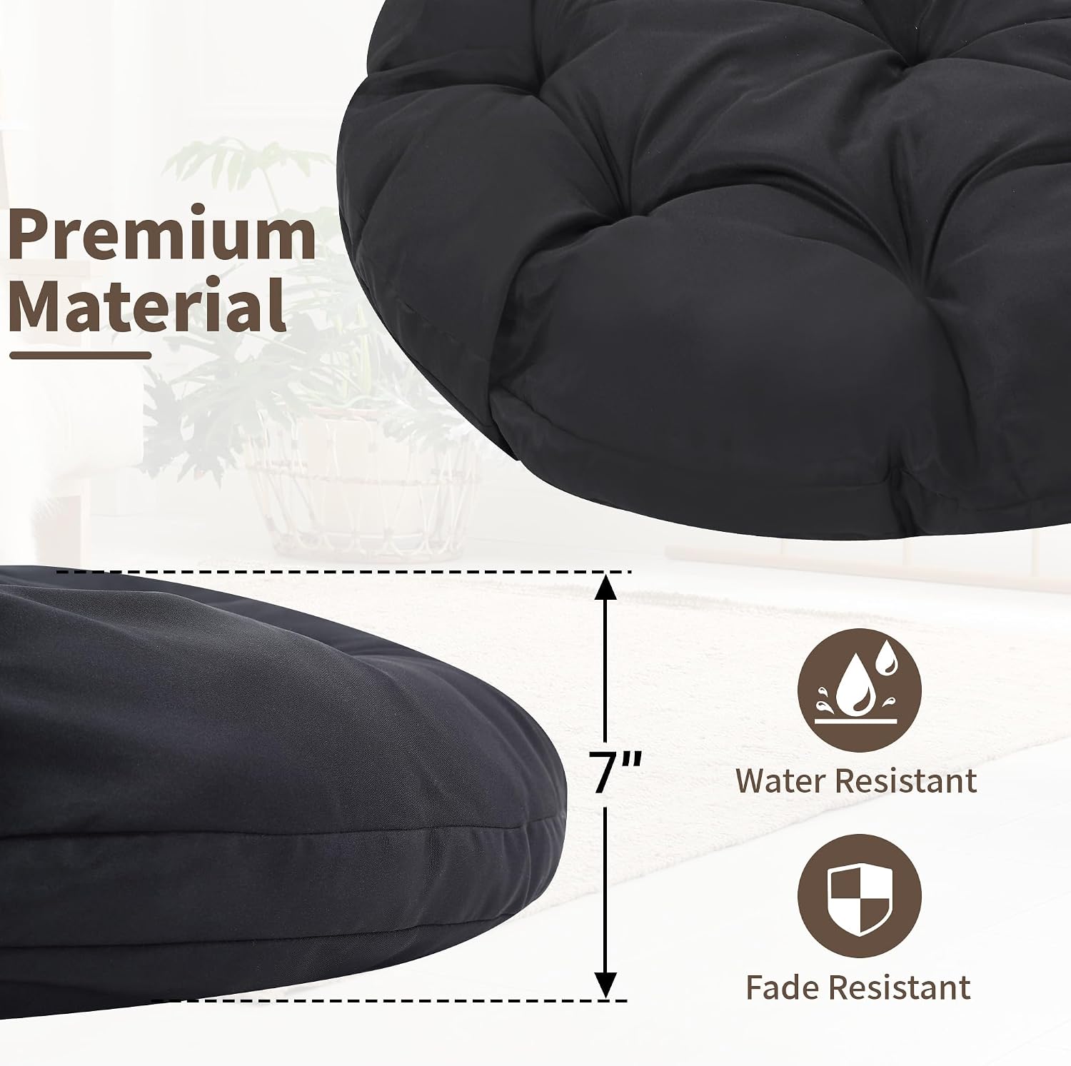 KROFEM 40' Ergonomic Wicker Papasan Chair, 360° Swivel Indoor Outdoor Rattan Chair with Soft Thick Cushion, Ideal for Living Room, Bedroom, Reading Room, Grey Frame with Black Cushion