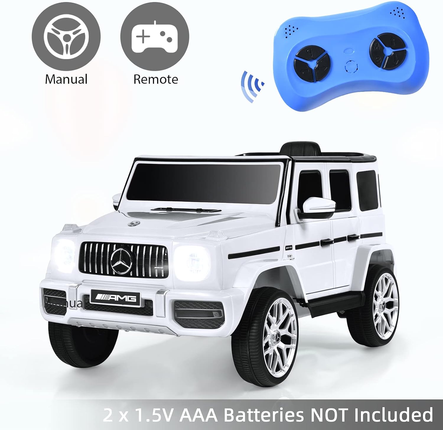 INFANS Licensed Mercedes Benz G63 Kids Ride On Car, 12V Electric Vehicle with Remote Control, Double Open Doors, Music, Bluetooth, Wheels Suspension, Battery Powered for Children Boy Girl (White)