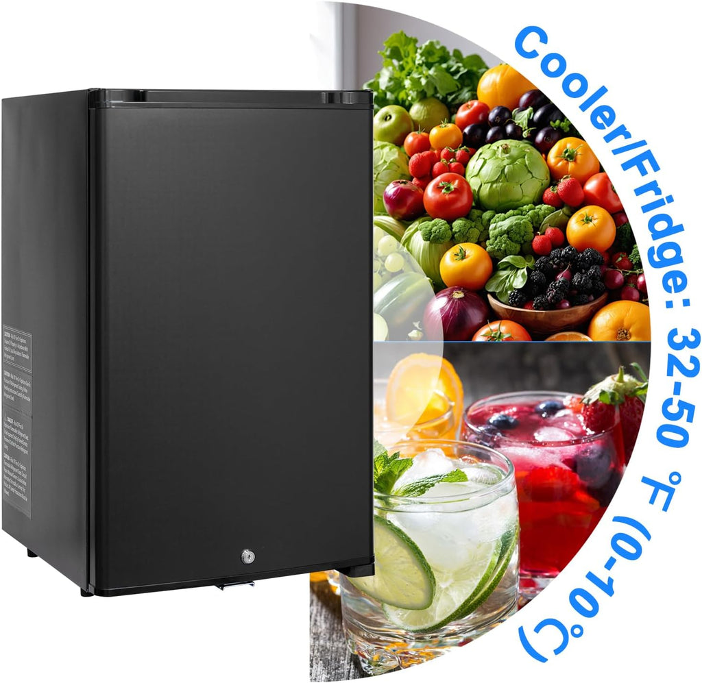 Compact Refrigerator with Lock 1.7 Cu.Ft, 12V/110V Mini RV Fridge, Reversible Door, Quiet Absorption Refrigerator for Bedroom, Camper, Semi Truck, Boat, Light, Black