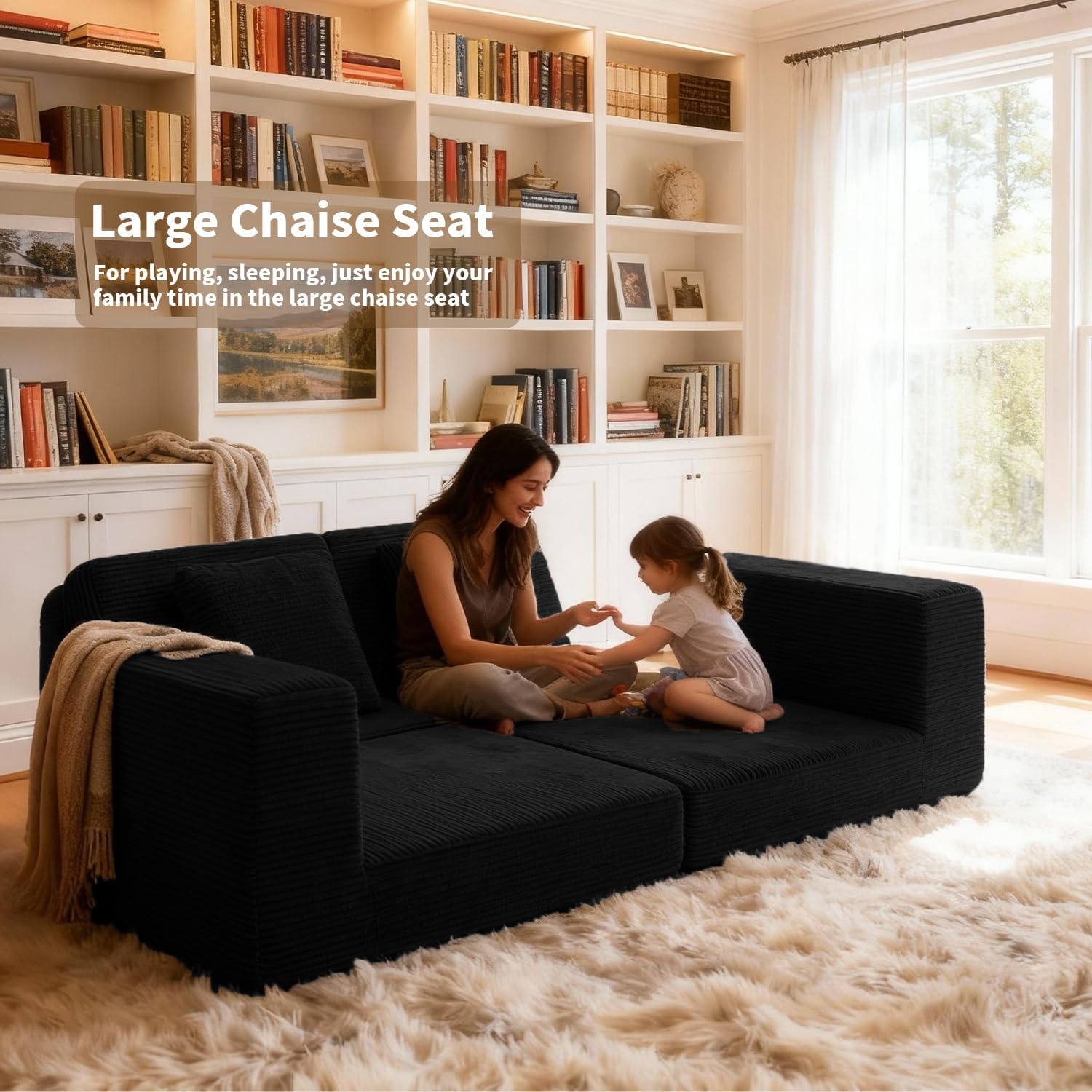 FILUXE Modular Sectional Sofa, Modern Modular Sofa Couch with Deep Seat，Comfy Cloud Couch, Sectional Couches for Living Room, Bedroom and Apartment，2-Seater，Black