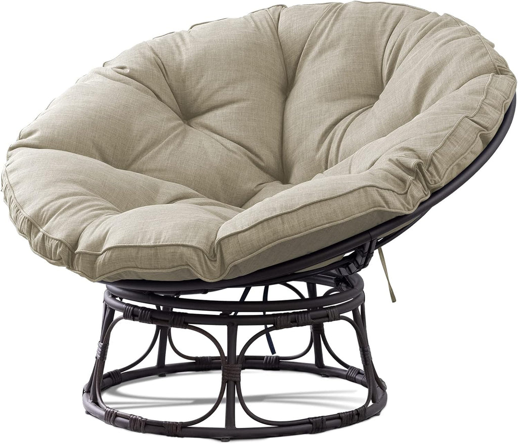 Joyside Papasan Chair with Cushion and Frame, 46'' Wicker Papasan Lounge Chair Large Saucer Chair, Brown Frame with Beige Cushion