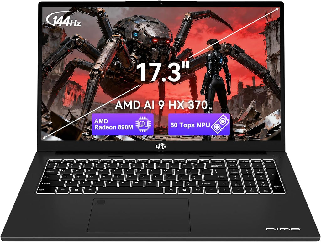 NIMO AI Copilot+ PC Business-Laptop, 17.3' Laptop, AMD Ryzen AI 370(12C/24T, 50 Tops NPU), Radeon 890M, 64GB RAM 4TB SSD, 144Hz, PD 100W USB-C 4.0, AI-PC with Wi-Fi 6E for Working Business Creation