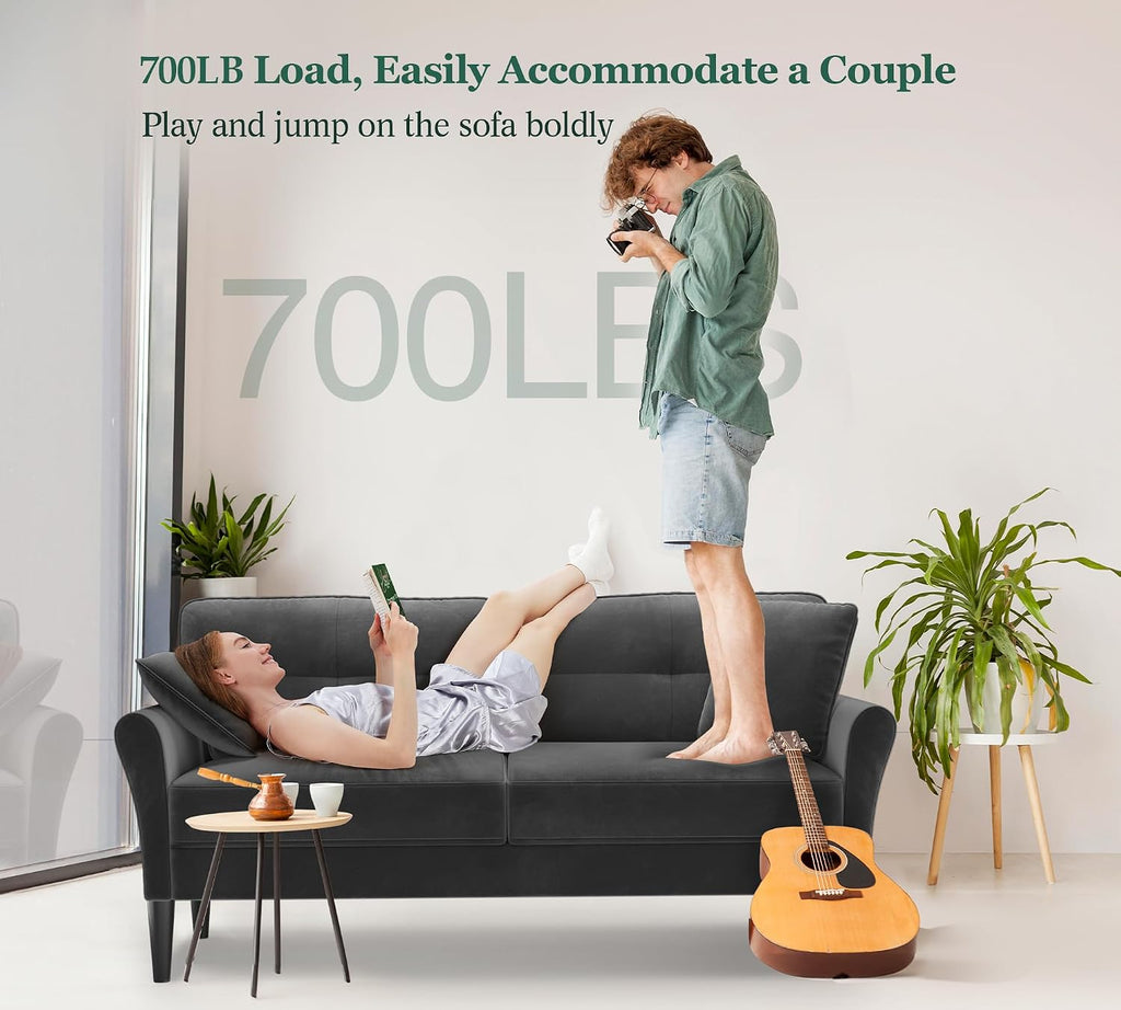 Loveseat Sofa, 69' Love Seat Couches, Comfy Velvet Small Couches for Small Spaces with 2 Pillows, Tool-Free Setup Sofas & Couches, 700lb Load Sofas for Living Room, Mini Couch for Bedroom, Charcoal