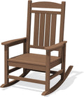 KINGYES Oversized HDPE Rocking Chairs Outdoor, Patio Rocking Chairs with 350lbs Support, Smooth Porch Rocker for Deck Lawn Yard, Brown