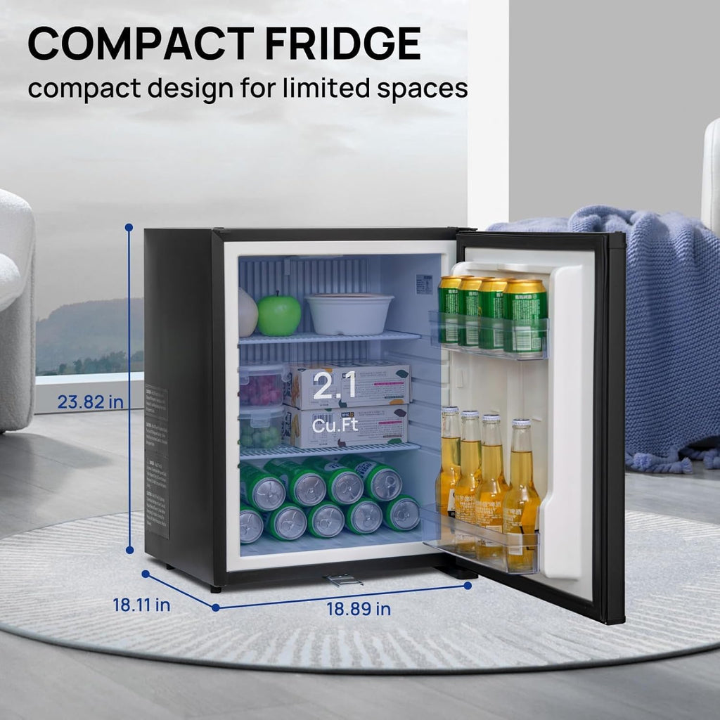 Smad Locking Mini Fridge 2.1 Cu Ft, Mini Fridge with Lock, 12V RV Refrigerator 2 Ways 12V DC/110V AC Semi Truck Refrigerator for RV, Truck, Office, Reversible Door, Black