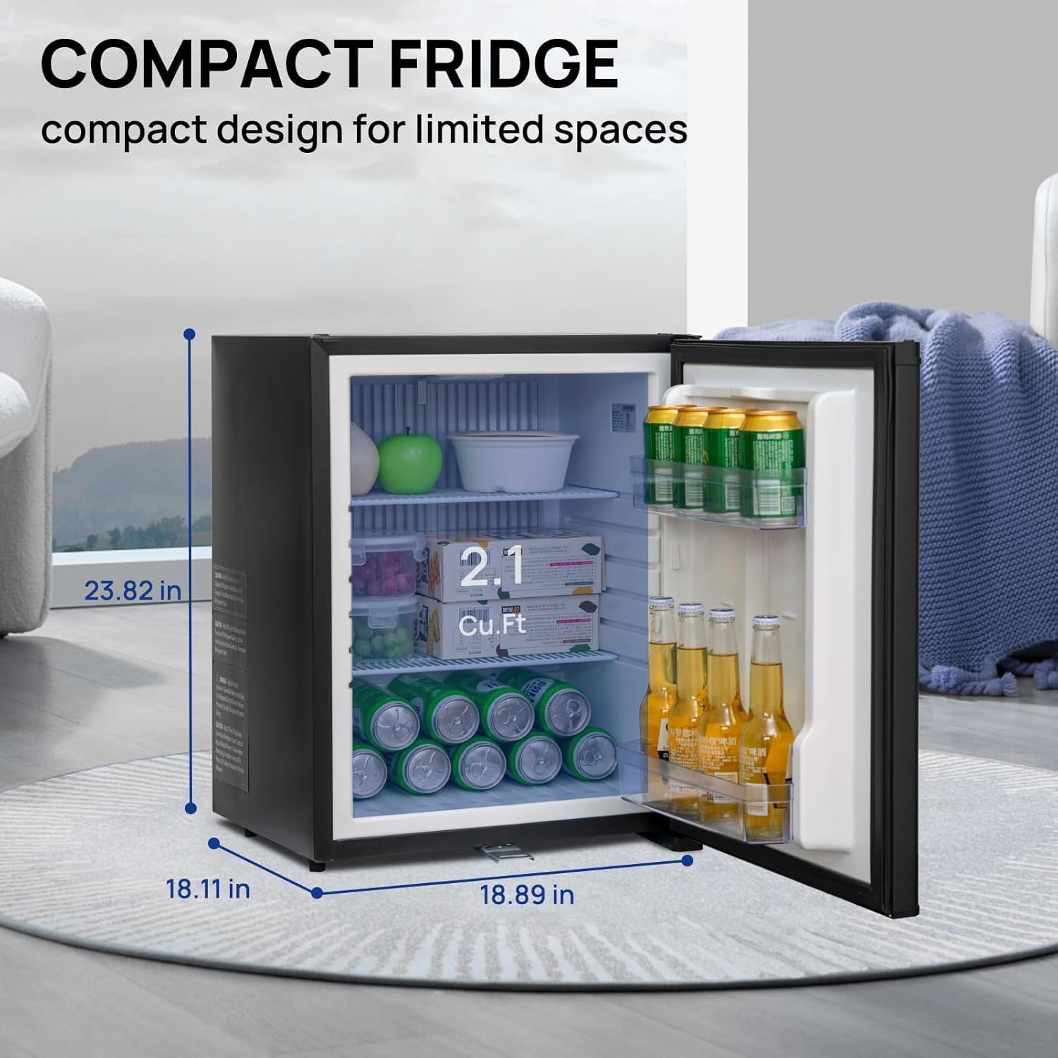 Smad Locking Mini Fridge 2.1 Cu Ft, Mini Fridge with Lock, 12V RV Refrigerator 2 Ways 12V DC/110V AC Semi Truck Refrigerator for RV, Truck, Office, Reversible Door, Black