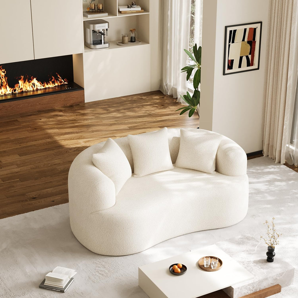 DAMAIFROM 68.5' Loveseat Sofa for Living Room, Modern Luxury Plush Chenille Extra Deep Seat Curved Cloud Floor Couch with 3 Throw Pillows for Small Spaces, No Assembly Needed, Cream White