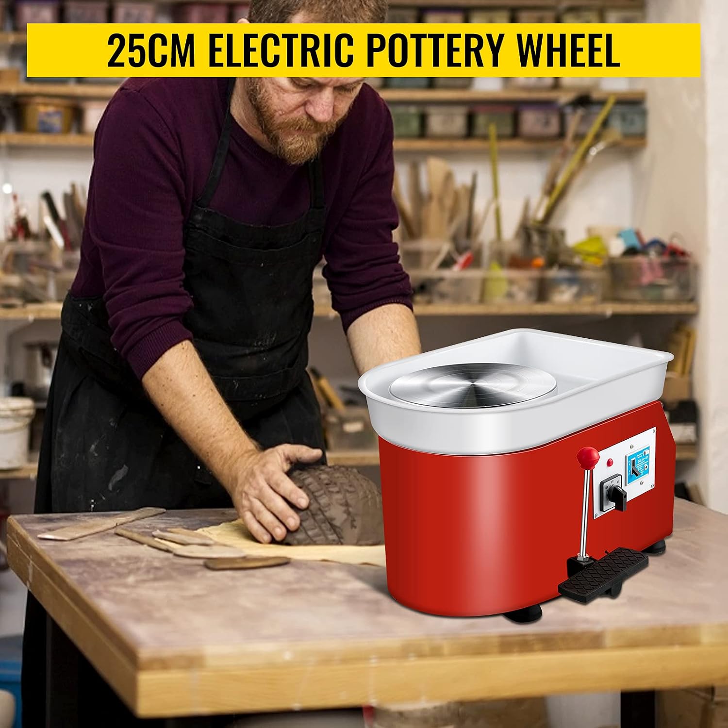 VEVOR Pottery Wheel 25cm Pottery Forming Machine 350W Electric Pottery Wheel with Adjustable Feet Lever Pedal DIY Clay Tool with Tray for Ceramic Work Clay Art DIY Clay