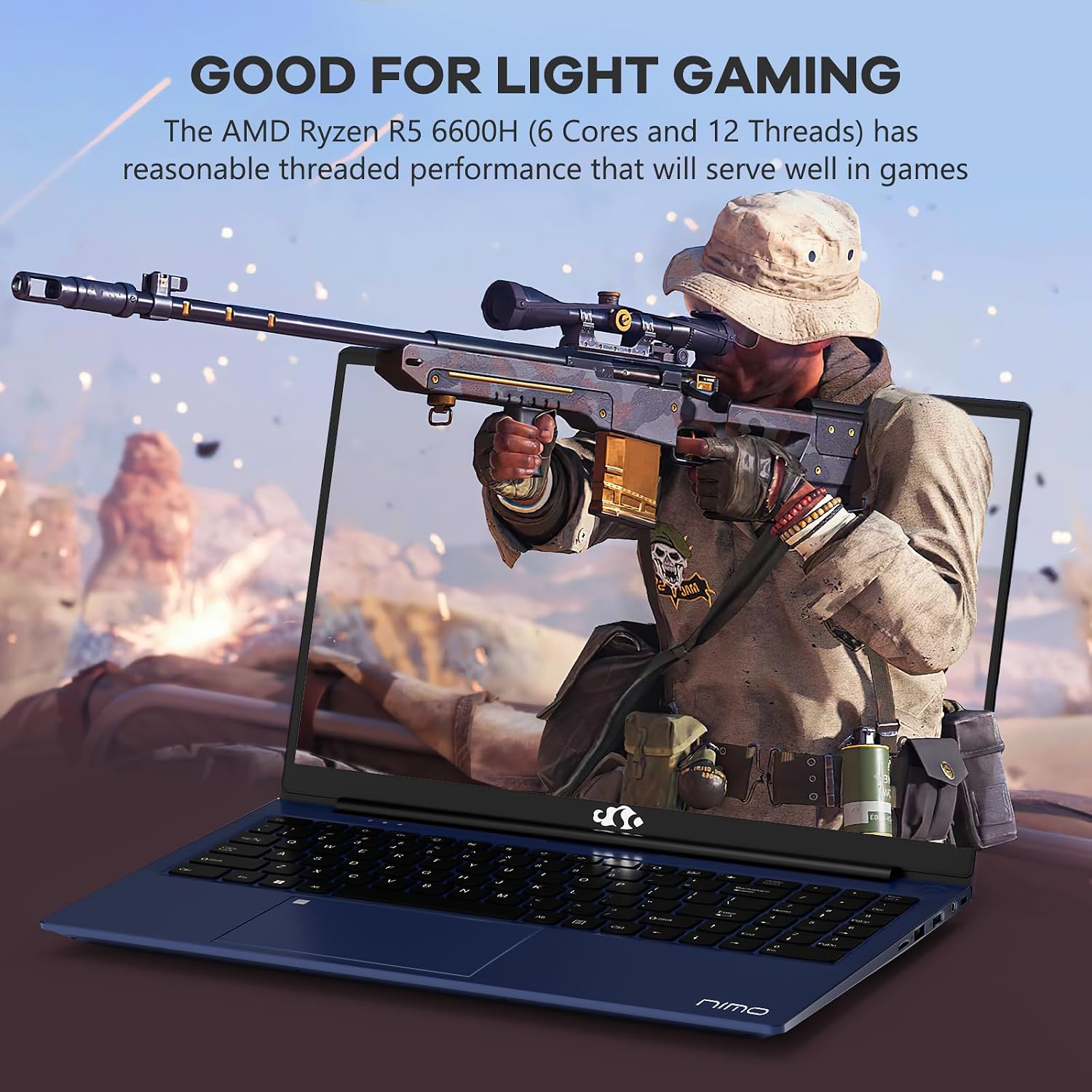 NIMO 15.6' IPS FHD-Gaming-Laptop, 6 Cores AMD Ryzen 5 6600H 64GB DDR5 RAM 2TB SSD (Beat i7-1165G7 up to 4.5GHz) 660M 6nm GPU-Computer with 100W Type-C Backlit Keyboard, Fingerprint