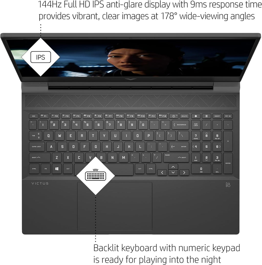 HP Victus 15 Gaming Laptop, 15.6' FHD 144Hz IPS (AMD Ryzen 5 7535HS, 16GB DDR5 RAM, 512GB PCle SSD, Radeon RX 6550M 4GB (Beat RTX3050)) Backlit KB, Wi-Fi 6, Webcam, Ethernet, Win 11 Home
