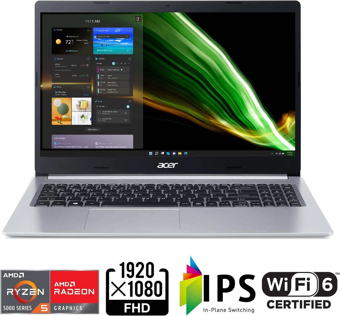 acer Aspire 5 A515-45-R74Z Slim Laptop | 15.6' Full HD IPS | AMD Ryzen 5 5500U Hexa-Core Mobile Processor | AMD Radeon Graphics | 8GB DDR4 | 256GB NVMe SSD | WiFi 6 | Backlit KB | Windows 11 Home