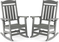 FOOWIN Outdoor Rocking Chair Set of 2, High Back Patio Rocking Chair, HDPE All Weather Resistant Porch Rocker for Adult, Oversized Rocking Chairs for Garden, Lawn, Indoor & Outdoor Use, Grey