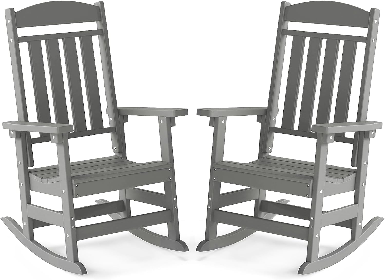 FOOWIN Outdoor Rocking Chair Set of 2, High Back Patio Rocking Chair, HDPE All Weather Resistant Porch Rocker for Adult, Oversized Rocking Chairs for Garden, Lawn, Indoor & Outdoor Use, Grey