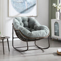 Outside Rattan Rocking Chair with Wicker Cushion, Oversized Lounge Papasan Chair, Outdoor Camping Chairs Patio Furniture for Garden, Balcony, Front Porch & Living Room, Olive2