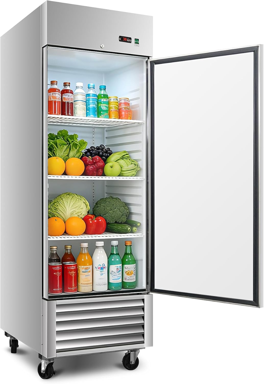 DeepTide 27' W Commercial Refrigerator with Single-Door: 23 Cubic Feet Storage, Adjustable Shelving, Automatic Defrosting, Precision Digital Thermostat, LED Lights, Safety Locks