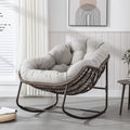 JEEOHEY Papasan Rocking Chairs Outdoor Indoor, Oversized Rattan Rocker Patio Chair with Padded Cushion, Comfy Modern Indoor Egg Chair for Living Room, Bedroom, Porch, Garden, Balcony(Velvet, Beige)