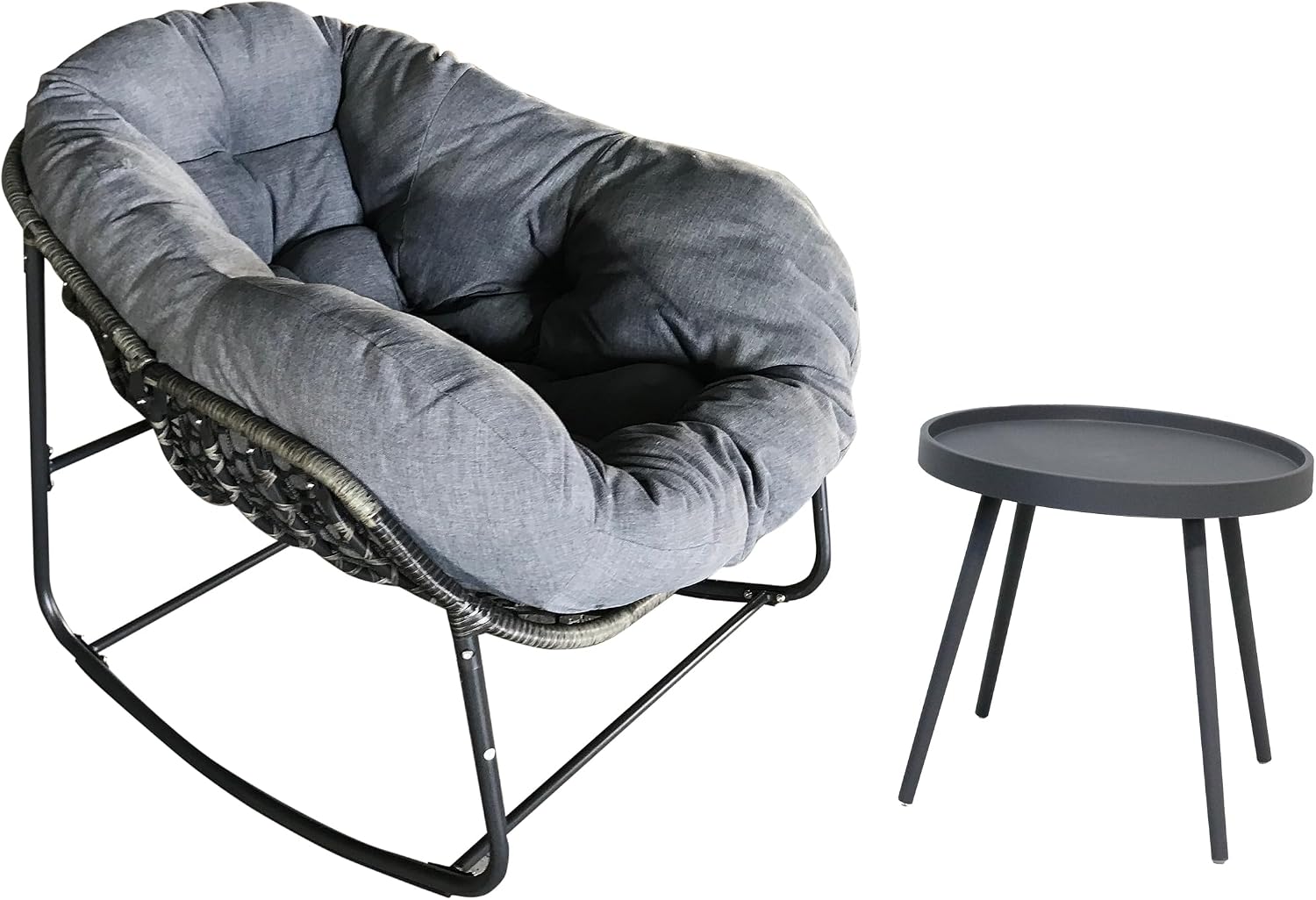Modern Rocking Chair with Side Table Set, 2-Piece Patio with Soft Cushion & Side Table, 330 LBS Capacity, All-Weather Balcony Furniture