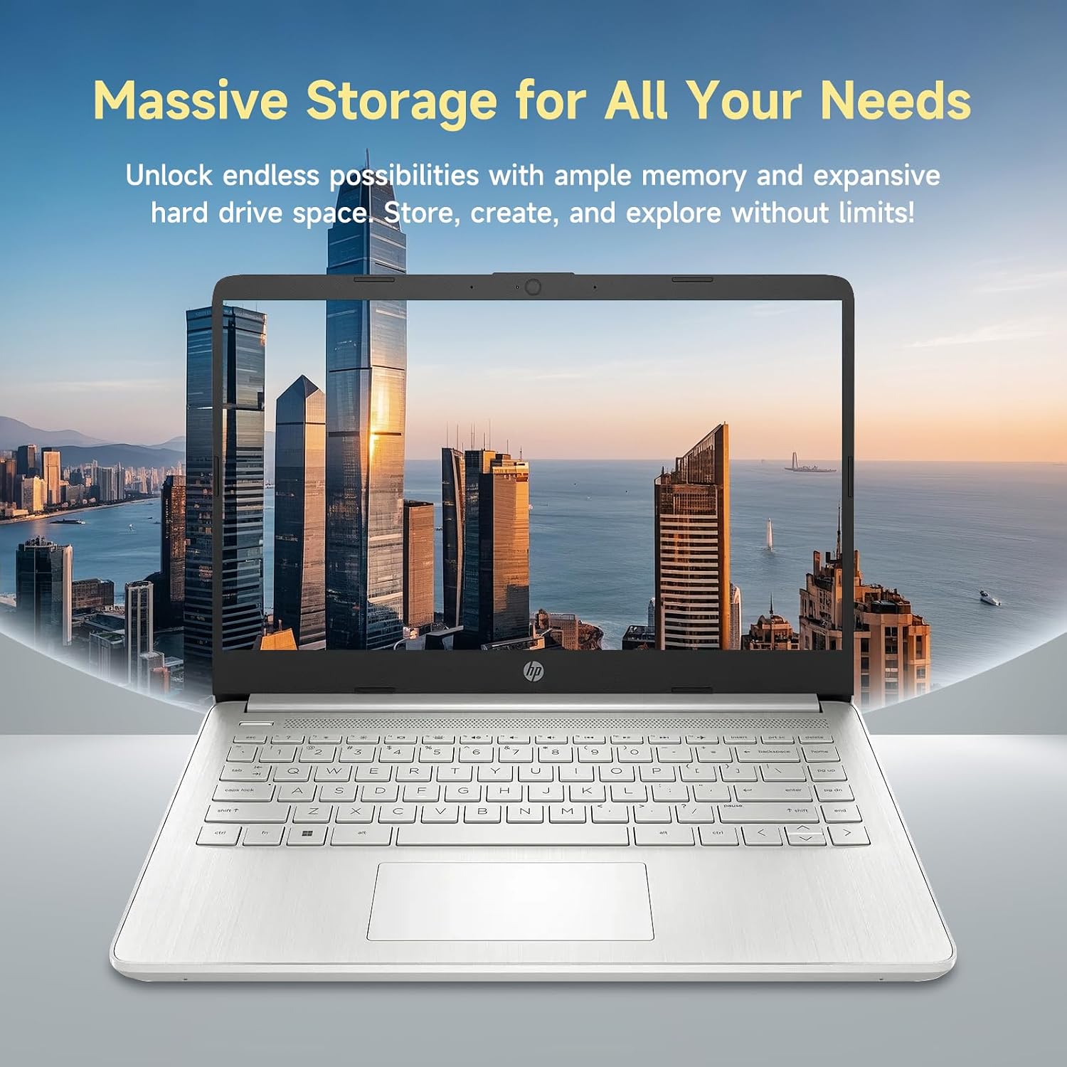 HP 14 Laptop, Quad-Core (Beat i3) 4GB RAM 256GB Storage(128GB UFS + 128GB SD Card) 1-Year Office 365 Copilot AI Computer for Student Study Back to School Win11 w/GM Accessory
