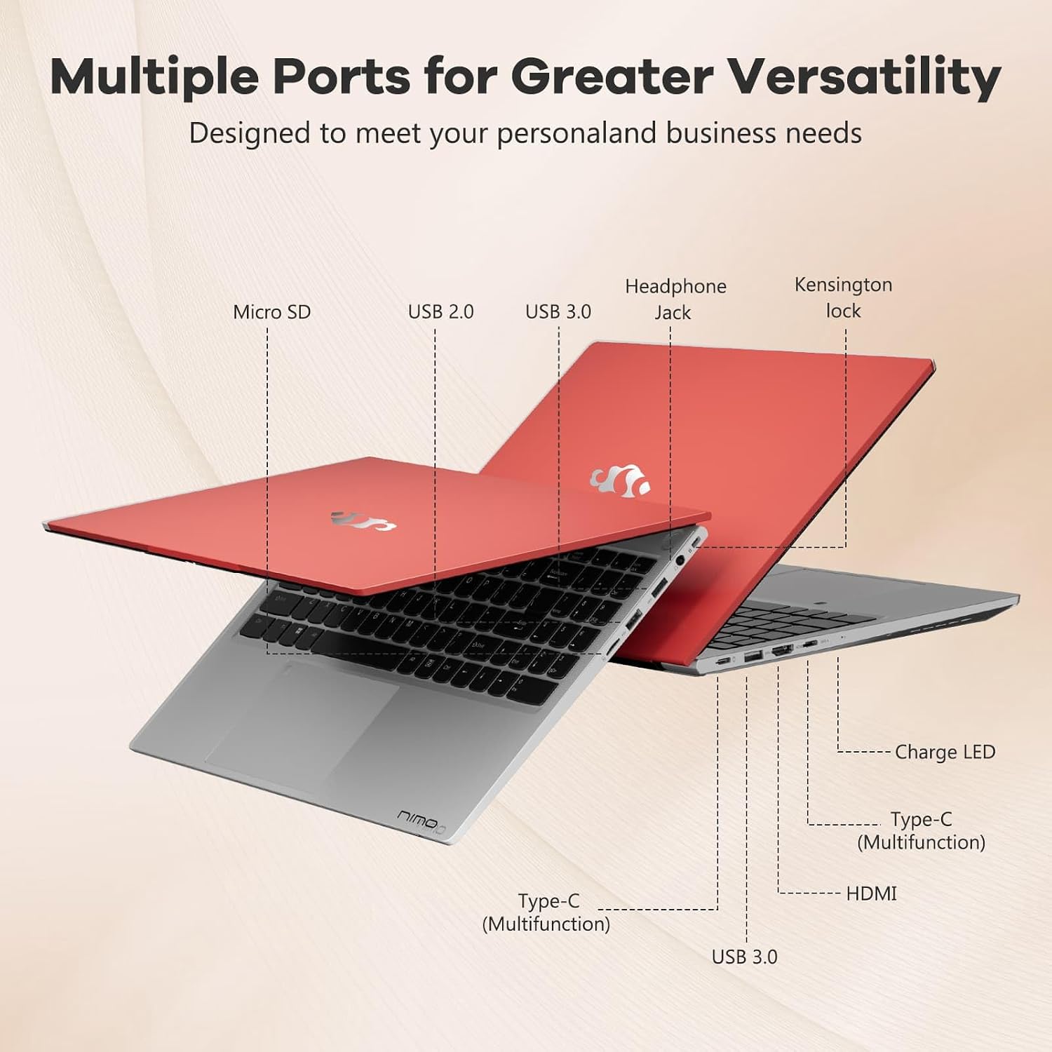 NIMO 15.6' IPS FHD-Gaming-Laptop,AMD Ryzen 5 6600H 16GB DDR5 RAM 512GB SSD (Beat i5-1335U, 6 Cores Up to 4.5GHz) AMD Radeon 660M GPU-Computer with 100W Type-C Backlit Keyboard Fingerprint