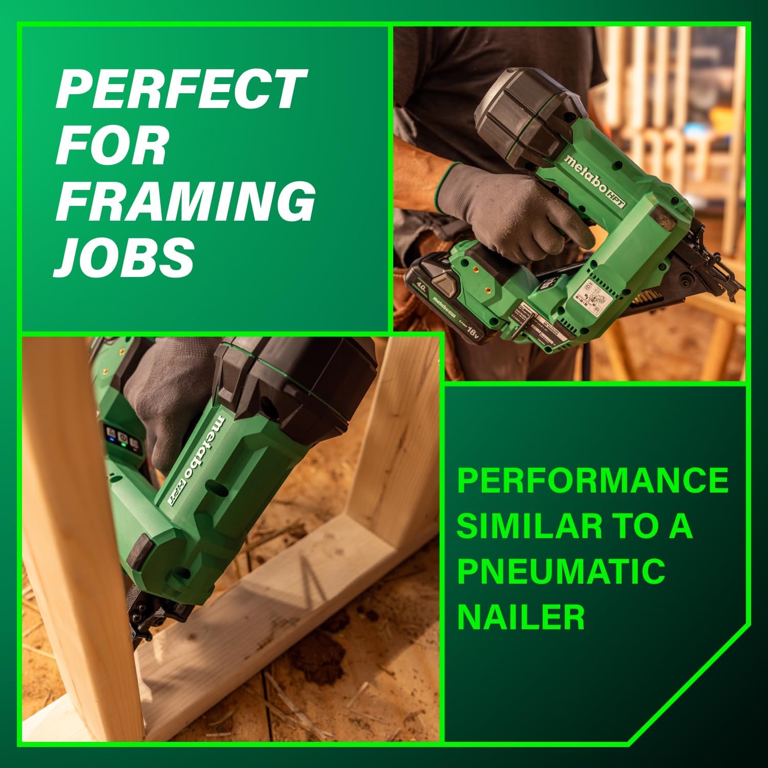 Metabo HPT 18V MultiVolt Cordless 30° Paper Tape Framing Nailer Kit, 3-1/2' Framing Nailer, Power Tool with 4.0Ah Lithium Ion Battery, Drives 2' to 3-1/2' Nails, Powerful Brushless Motor, NR1890DCA