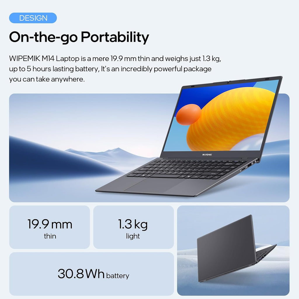 14 Inch Laptop Computer, 8GB RAM Laptop 128GB SSD, Quad-Core N5095 Processor, Win 11 Pro Laptop with HD Display, 2.4G/5G WiFi, Webcam, BT
