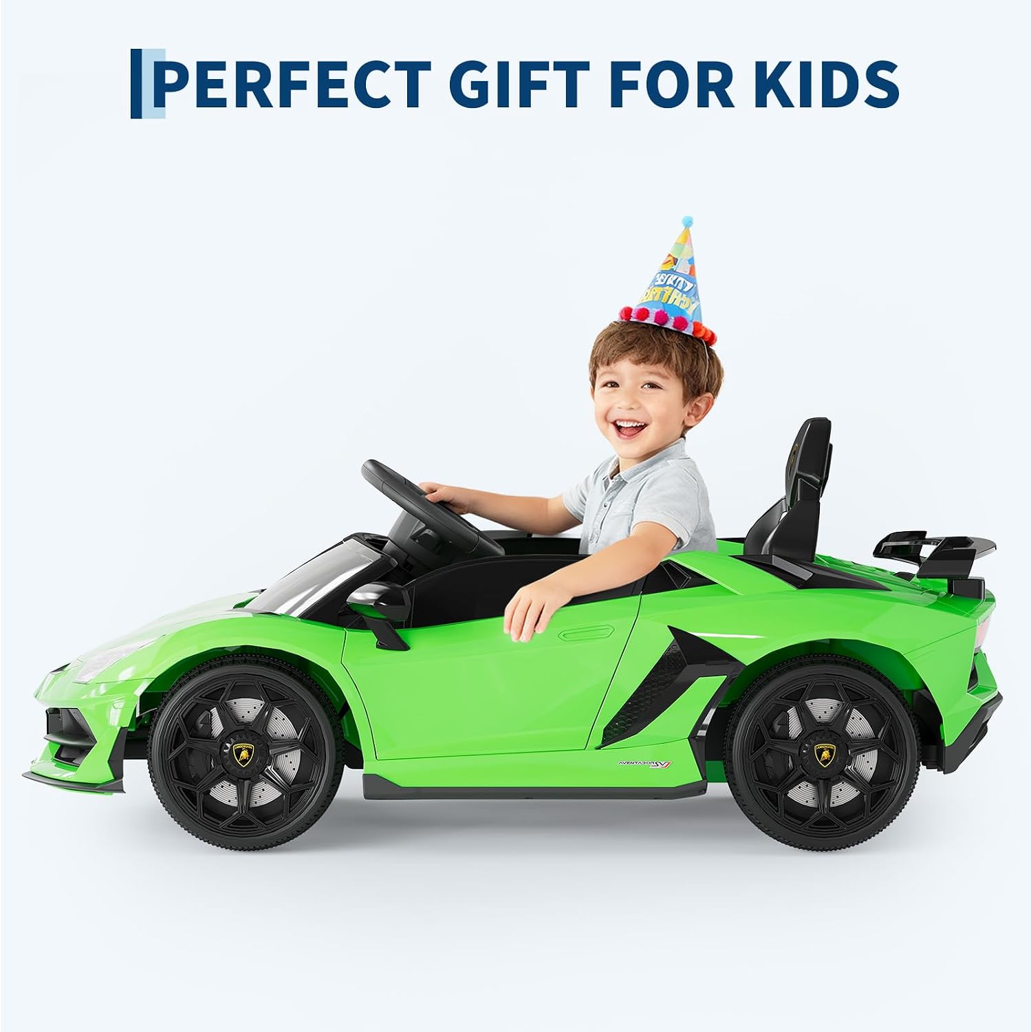Garvee 12V Kids Electric Car with Remote Control, LED Lights & Sound System - Licensed Lamborghini Battery Powered Ride-On Toy for Boys & Girls (Green)