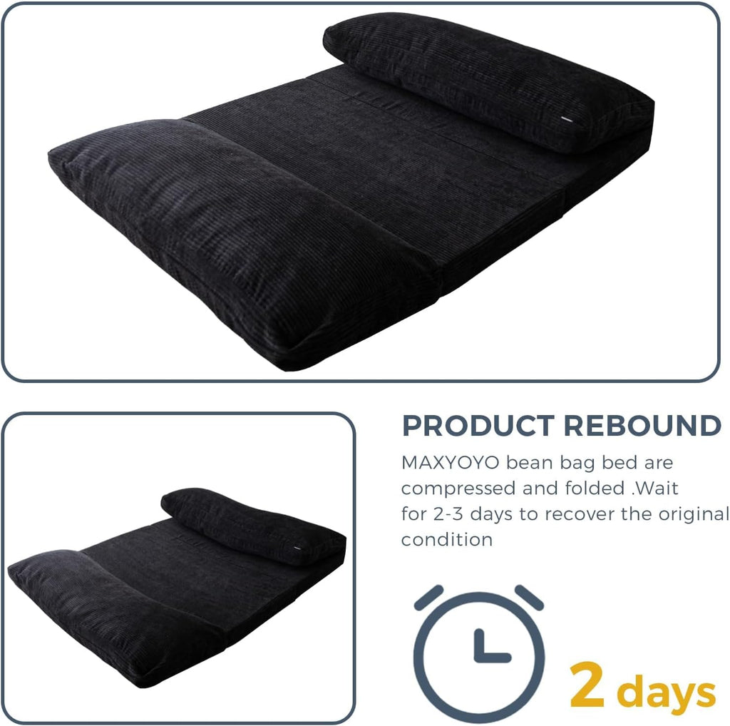 MAXYOYO Folding Sofa Bed, Extra Thick and Long Floor Sofa Convertible Sleeper Chair with Washable Cover, Floor Couch Lounge Bean Bag Bed for Living Room, Black, 30'x95'