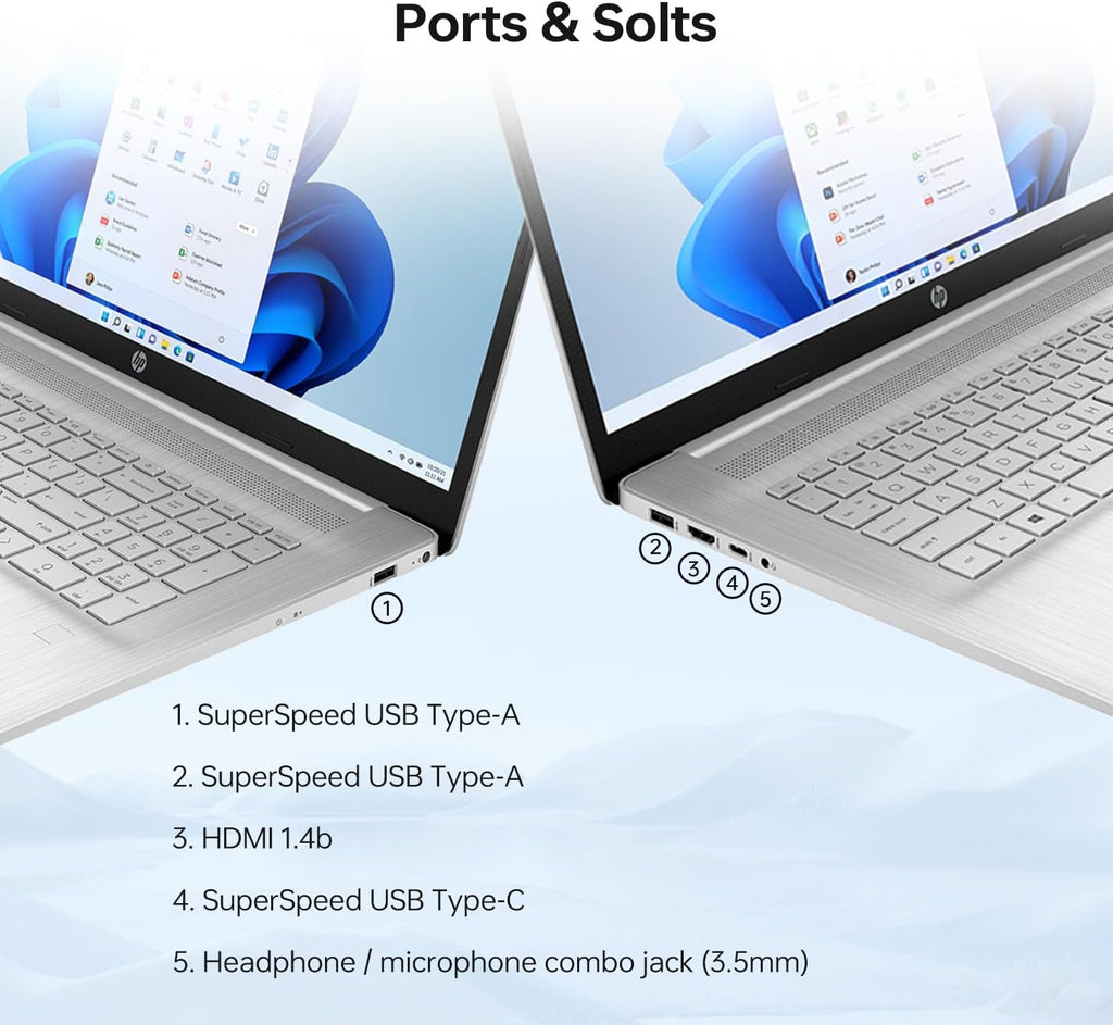 HP 17 Laptop, 17.3' HD+ Touchscreen, Intel Core i7-1255U Processor, 32GB RAM, 1TB SSD, Webcam, HDMI, Backlit Keyboard, Wi-Fi, Windows 11 Home, Silver